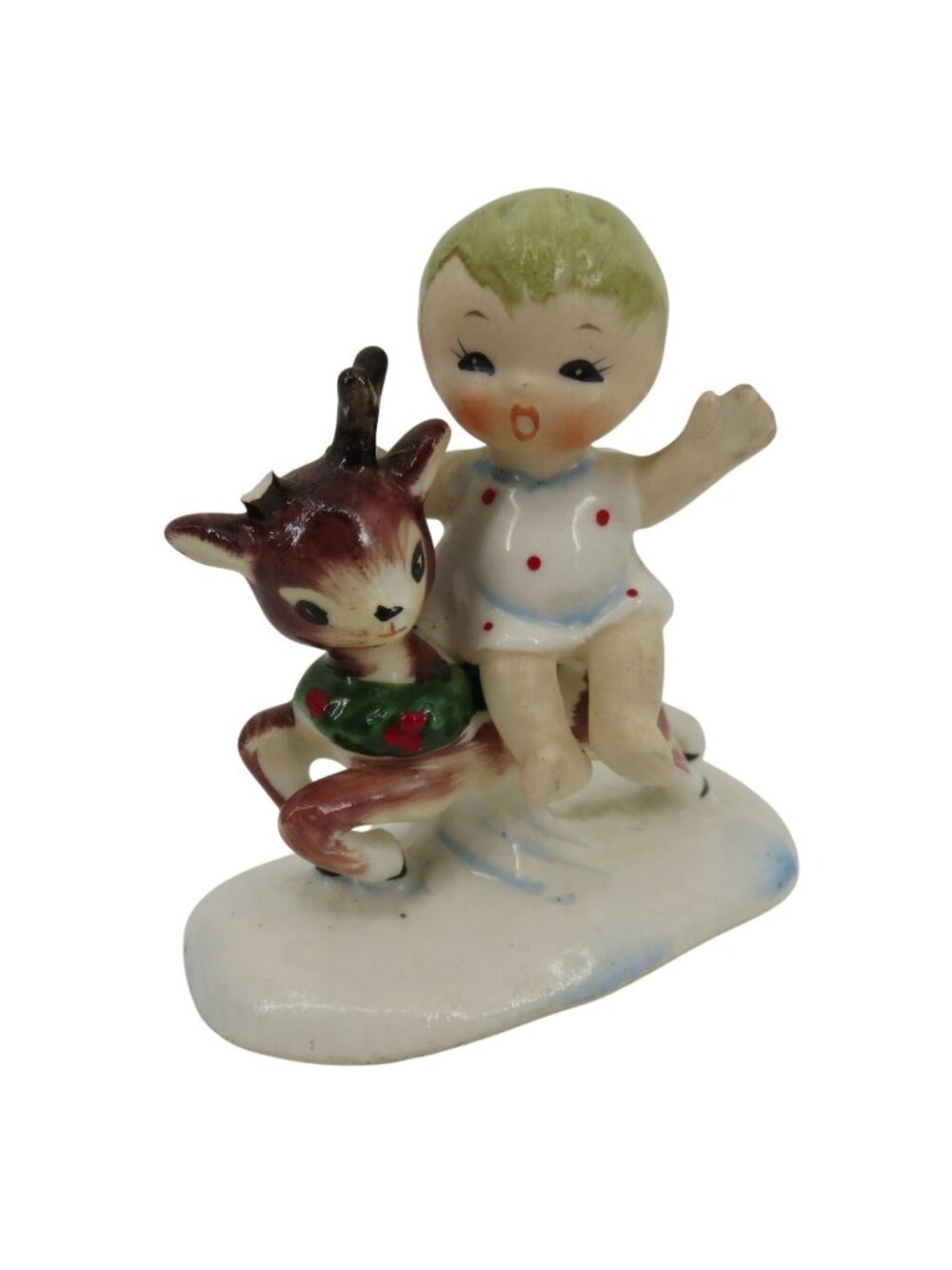 Napco Christmas Joy 230 B Angel Deer BROKEN AS IS Ceramic Statue Figurine Retro